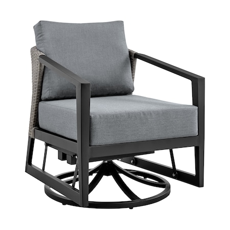 Armen Living Aileen Outdoor Patio Swivel Lounge Chair in Aluminum with Gray Cushions 840254333246